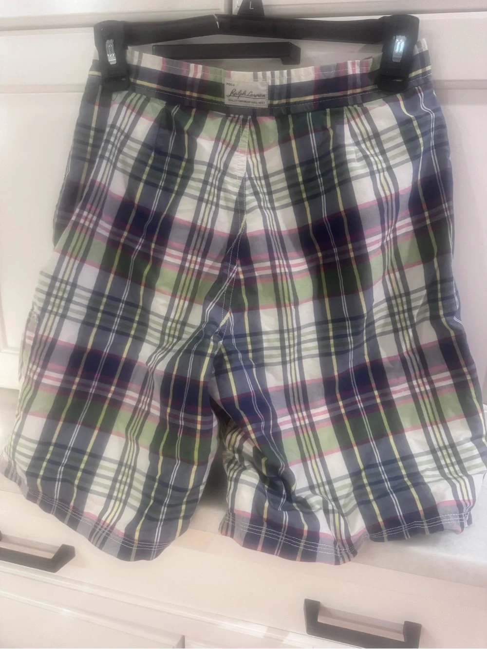 Polo by Ralph Lauren Plaid Swim Trunks in Blue, Green & White